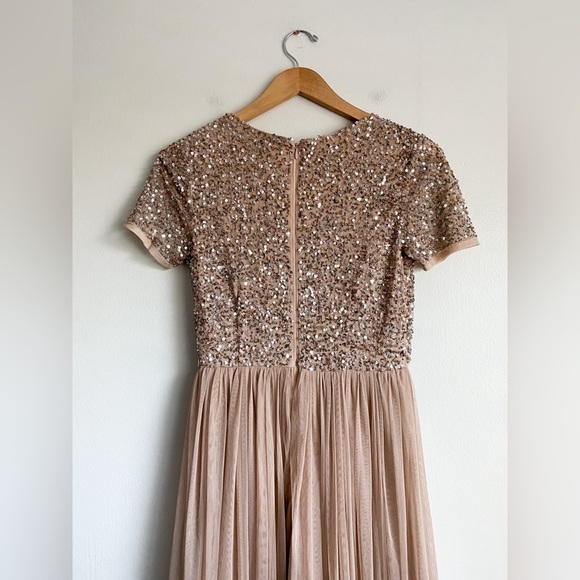 Maya Deluxe Sequin Tulle Evening Wedding Bridesmaid Prom Princess Sparkle Beige - Picture 5 of 11